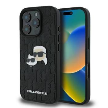 Karl Lagerfeld Monogram Karl&amp;Chaoupette Head Pin iPhone 16 Pro Max kemény hátlap tok, fekete KLHCP16XPGKLKCPK kép