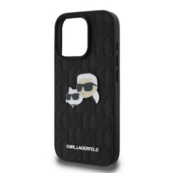 KARL LAGERFELD MONOGRAM KARL &amp; CHOUPETTE HEAD PIN szilikon telefonvédő (ütésállóság, bőr hatású hátlap) FEKETE Apple iPhone 16 Pro kép