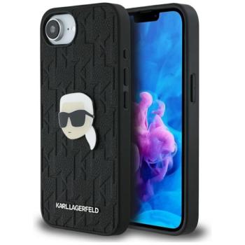 Karl Lagerfeld Monogram Karl Head Pin for iPhone 17e / iPhone 16e műbőr hátlap tok, fekete kép