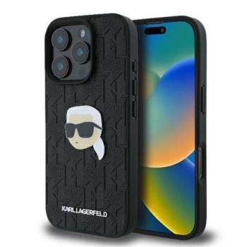 Karl Lagerfeld Monogram Karl Head Pin iPhone 16 Pro kemény hátlap tok, fekete KLHCP16LPGKLKIPK kép