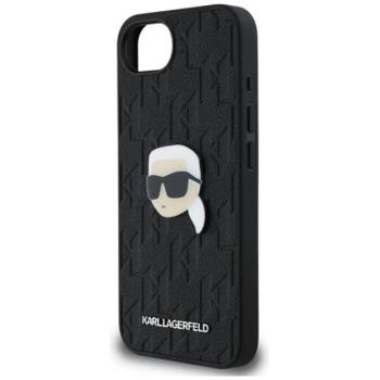 KARL LAGERFELD MONOGRAM KARL HEAD PIN szilikon telefonvédő (ütésállóság, bőr hatású hátlap, MagSafe) FEKETE Apple iPhone 16e kép