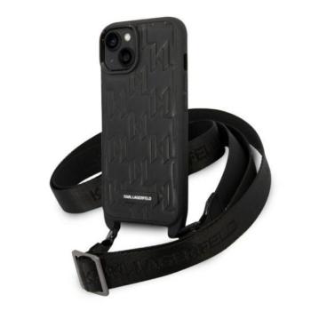 Karl Lagerfeld Monogram Plaque Logo Strap Apple iPhone 14 hátlap tok, fekete kép