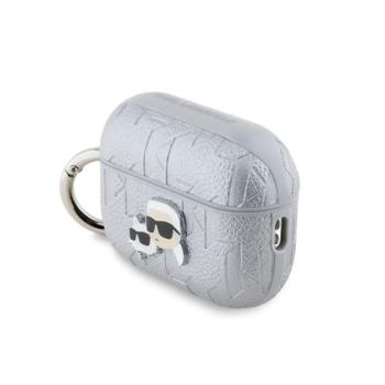 Karl Lagerfeld PU Embossed Karl and Choupette Heads Apple AirPods Pro 2 tok, ezüst kép