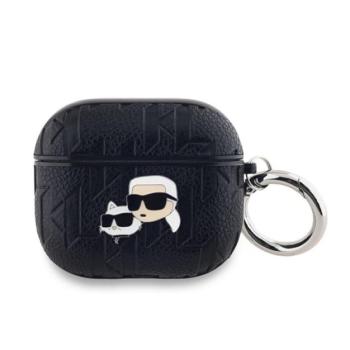 KARL LAGERFELD PU EMBOSSED KARL AND CHOUPETTE HEADS szilikon tok (ütésállóság, karabíner) FEKETE Apple AirPods 3 kép