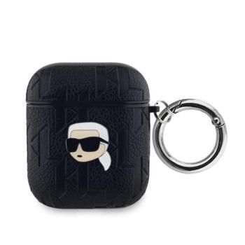 KARL LAGERFELD PU EMBOSSED KARL HEAD szilikon tok (ütésállóság, karabíner) FEKETE Apple AirPods 1/2 kép