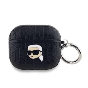 KARL LAGERFELD PU EMBOSSED KARL HEAD szilikon tok (ütésállóság, karabíner) FEKETE Apple AirPods 3 kép