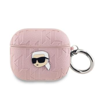 KARL LAGERFELD PU EMBOSSED KARL HEAD szilikon tok (ütésállóság, karabíner) RÓZSASZÍN Apple AirPods 3 kép