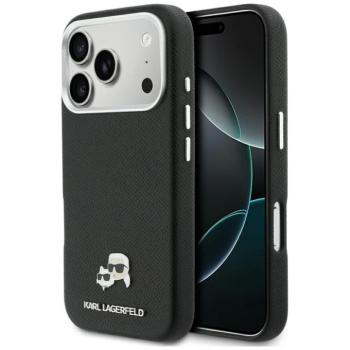 Karl Lagerfeld PU Karl and Choupette Heads Pins Apple iPhone 17 Pro Max mágneses tok, MagSafe, fekete-ezüst kép