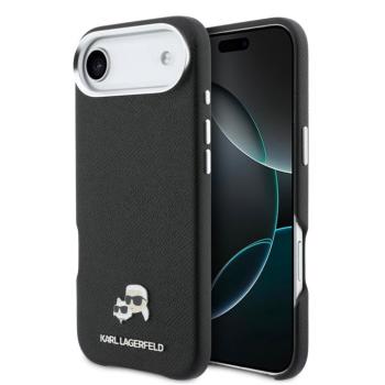 Karl Lagerfeld PU Karl and Choupette Heads Pins Apple iPhone Air (2025) mágneses tok, MagSafe, fekete-ezüst kép