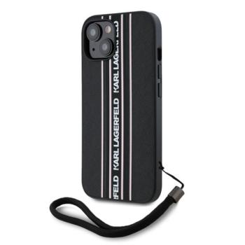 Karl Lagerfeld PU Saffiano Athleisure Apple iPhone 15 hátlap tok csuklópánttal, rózsaszín kép