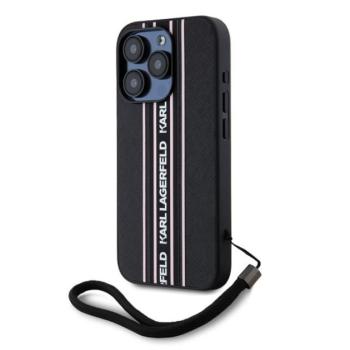 Karl Lagerfeld PU Saffiano Athleisure Apple iPhone 15 Pro Max hátlap tok csuklópánttal, rózsaszín kép