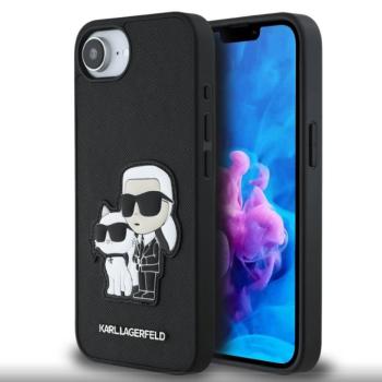 Karl Lagerfeld PU Saffiano Karl and Choupette Apple iPhone 16e hátlap tok, fekete kép