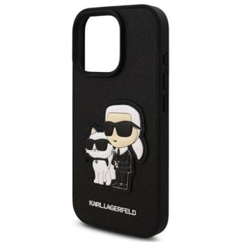KARL LAGERFELD PU SAFFIANO KARL AND CHOUPETTE szilikon telefonvédő (ütésállóság, bőr hatású hátlap, 3D) FEKETE Apple iPhone 16 Pro Max kép