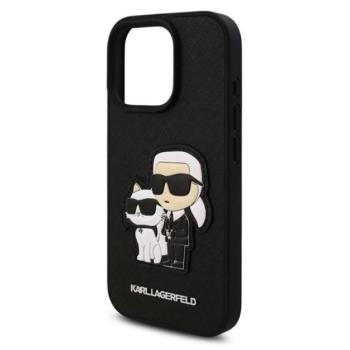 KARL LAGERFELD PU SAFFIANO KARL AND CHOUPETTE szilikon telefonvédő (ütésállóság, bőr hatású hátlap, 3D) FEKETE Apple iPhone 16 Pro kép