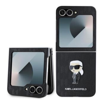 KARL LAGERFELD PU SAFFIANO MONOGRAM IKONIK szilikon telefonvédő (ütésállóság, bőr hatású hátlap, 3D) FEKETE Samsung Galaxy Z Flip6 (SM-F741) kép