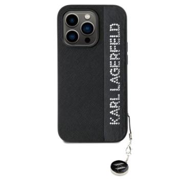 Karl Lagerfeld PU Saffiano Rhinestone Charm Apple iPhone 14 Pro hátlap tok, fekete kép