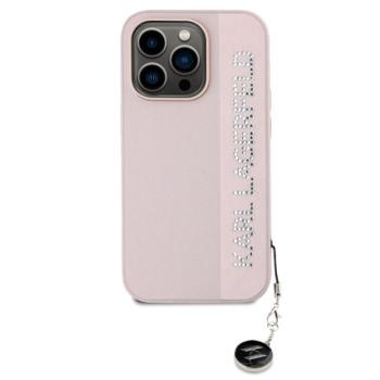 Karl Lagerfeld PU Saffiano Rhinestone Charm Apple iPhone 14 Pro Max hátlap tok, rózsaszín kép
