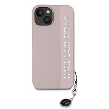 Karl Lagerfeld PU Saffiano Rhinestone Charm Apple iPhone 15 hátlap tok, rózsaszín kép