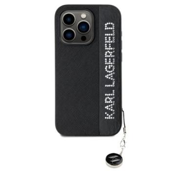 Karl Lagerfeld PU Saffiano Rhinestone Charm Apple iPhone 15 Pro hátlap tok, fekete kép