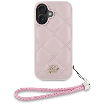 Karl Lagerfeld Quilted Initial Logo &amp; Chain Strap iPhone 16 műbőr hátlap tok karpánttal, rózsaszín kép