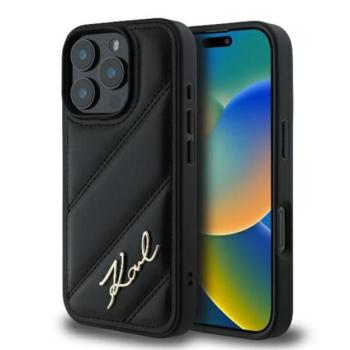 Karl Lagerfeld Quilted Signature Apple iPhone 16 Pro hátlap tok, fekete KLHCP16LPQDSMGK kép