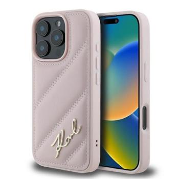 Karl Lagerfeld Quilted Signature Apple iPhone 16 Pro Max hátlap tok, rózsaszín KLHCP16XPQDSMGP kép