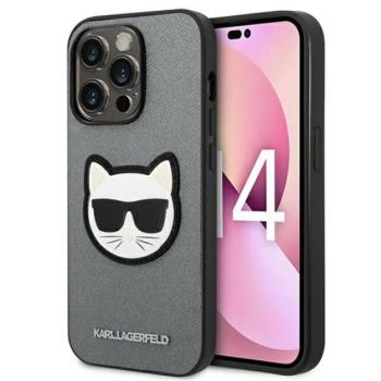 Karl Lagerfeld Saffiano Choupette Head Patch Apple iPhone 14 Pro Max hátlap tok, ezüst kép