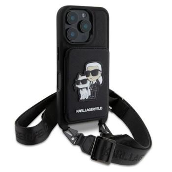 KARL LAGERFELD SAFFIANO CROSSBODY STRAP szilikon telefonvédő (ütésállóság, nyakpánt, kártyatartó) FEKETE Apple iPhone 16 Pro kép