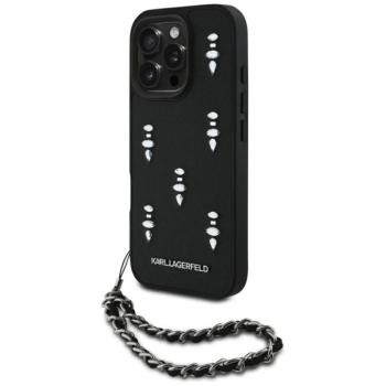 Karl Lagerfeld Saffiano Crystals iPhone 16 Pro hátlap tok karlánccal, fekete kép