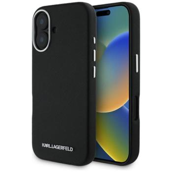 Karl Lagerfeld Saffiano Full Wrapped Elongated Metal Logo iPhone 16 hátlap tok kameravédelemmel, MagSafe, fekete kép