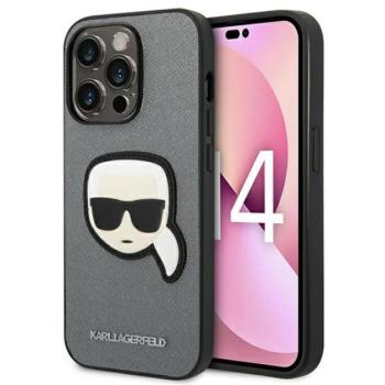 Karl Lagerfeld Saffiano Karl&#039;s Head Patch Apple iPhone 14 Pro Max hátlap tok, ezüst kép