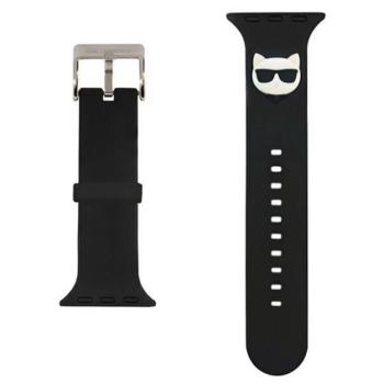 KARL LAGERFELD SILICONE CHOUPETTE HEAD pótszíj (egyedi méret, nagy, szilikon, fém csat) FEKETE Apple Watch Series 5 44mm, Watch Series 4 44mm, Watch Series 3 42mm kép