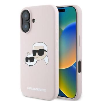 Karl Lagerfeld Silicone Double Heads Print Apple iPhone 16 Plus Magsafe kompatibilis hátlap tok, rózsaszín kép
