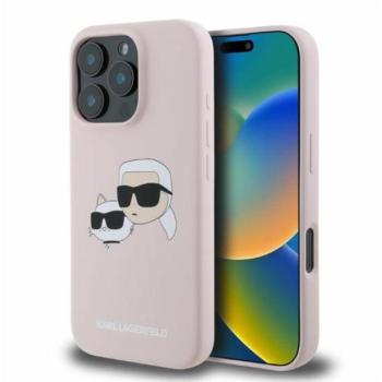 Karl Lagerfeld Silicone Double Heads Print Apple iPhone 16 Pro Max Magsafe kompatibilis hátlap tok, rózsaszín kép