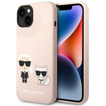 Karl Lagerfeld Silicone Karl &amp; Choupette Apple iPhone 14 Plus hátlap tok, halvány rózsaszín kép