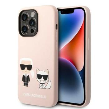 Karl Lagerfeld Silicone Karl &amp; Choupette Apple iPhone 14 Pro Magsafe hátlap tok, halvány rózsaszín kép