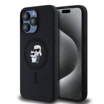 Karl Lagerfeld Silicone Karl &amp; Choupette Ring Apple iPhone 15 Pro Max MagSafe kompatibilis tok, fekete KLHMP15XSCMKCRHK kép