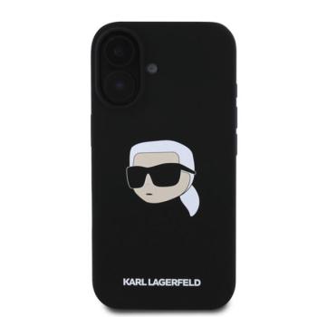 Karl Lagerfeld Silicone KL Head Print Apple iPhone 16 hátlap tok, fekete KLHMP16SSKHPPLK kép