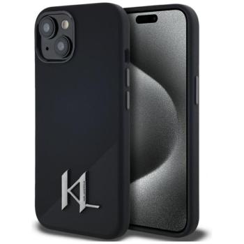Karl Lagerfeld Silicone Shadow Metal Initial iPhone 15 hátlap tok kameravédelemmel, MagSafe, fekete kép