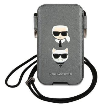 Karl Lagerfeld telefon táska KLHCP12LOPHKCG 6,7&quot; szürke keménytok Saffiano ikonikus Karl&amp;Choupette fej kép