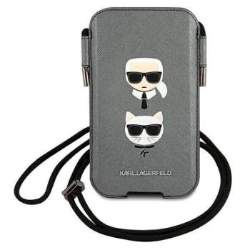 Karl Lagerfeld telefon táska KLHCP12MOPHKCG 6,1&quot; szürke keménytok Saffiano ikonikus Karl&amp;Choupette fej kép