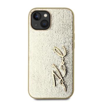 Karl Lagerfeld Wrinkled PU Signature Logo Apple iPhone 15 hátlap tok, arany kép
