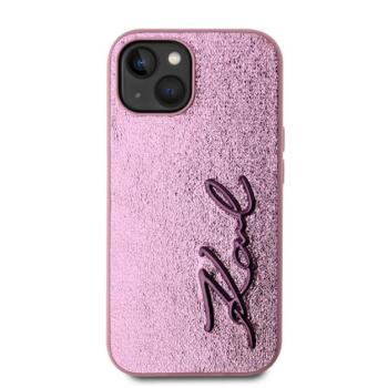 Karl Lagerfeld Wrinkled PU Signature Logo Apple iPhone 15 hátlap tok, rózsaszín kép