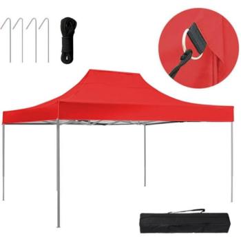 Kerti pavilon, összecsukható, 2.9 x 4.25 m, hordtáskával, piros kép