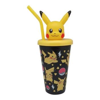 KiDS Pokemon Pikachu pohár szívószállal, 450ml, fekete-sárga kép