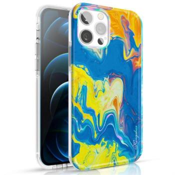 Kingxbar akvarell sorozat színes tok iPhone 12 Pro Max Yellowblue kép