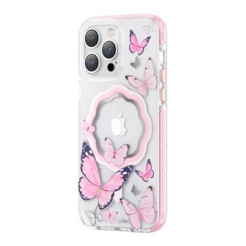 Kingxbar Butterfly sorozat mágneses tok iPhone 14 Plus MagSafe rózsaszín pillangókkal díszített nyomtatásban kép