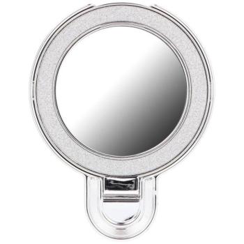 Kör alakú tükrös telefontartó kitámasztóval, csillámos ezüst kép