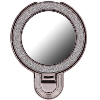 Kör alakú tükrös telefontartó kitámasztóval, csillámos fekete kép