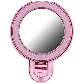 Kör alakú tükrös telefontartó kitámasztóval, csillámos rózsaszín kép